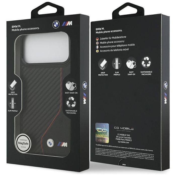 Case bmw m carbon line & logo magsafe for iphone 17 pro max red
