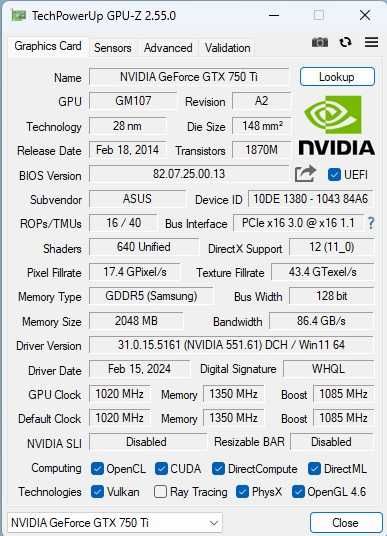 Placa Video Gaming Asus GTX 750 Ti 2G DDR5 fara alimentare aux