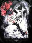 Tricou fantasy gothic XXL, cranii & trandafiri, față-verso, nou