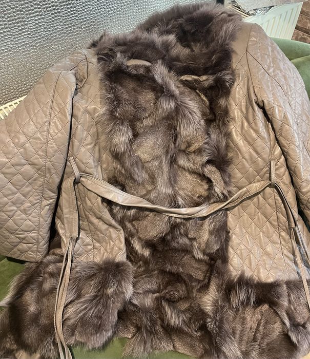 Палто естествен косъм лисица и кожа