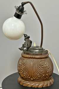 lampa electrica veche din bronz cu lemn