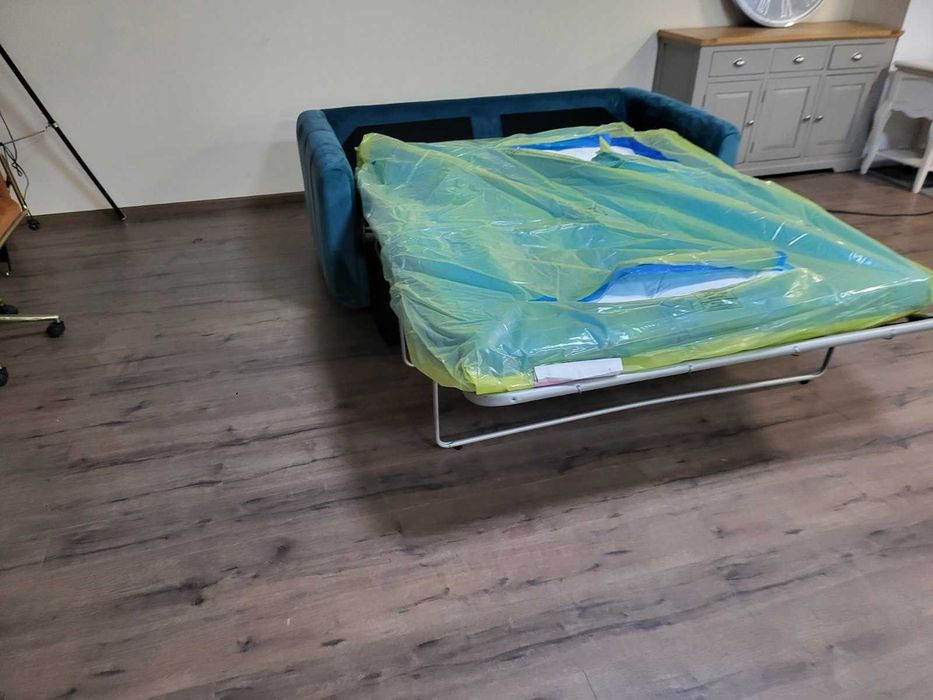 Син диван от плат с функция сън голяма двойка