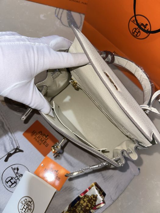 Geanta Hermes Kelly 25cm Crem/Accesorii Gold