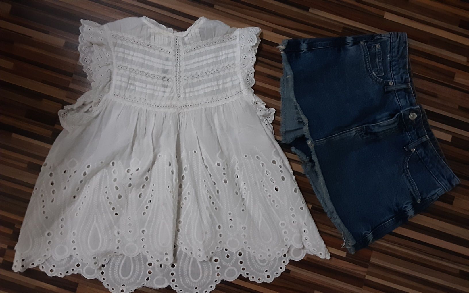 (XS) ZARA сет 2 части нова къса пола & панталон и топ рязана дантела