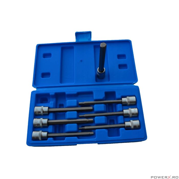 Trusa chei hexagonale 3/8", H3-H10, lungi 110 mm, 7 piese, Satra