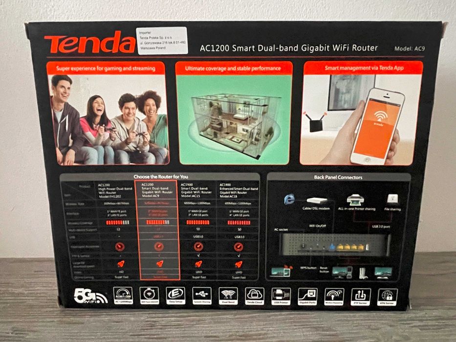 Router wireless smart Tenda AC9, Gigabit 1200Mbps, Dual-Band