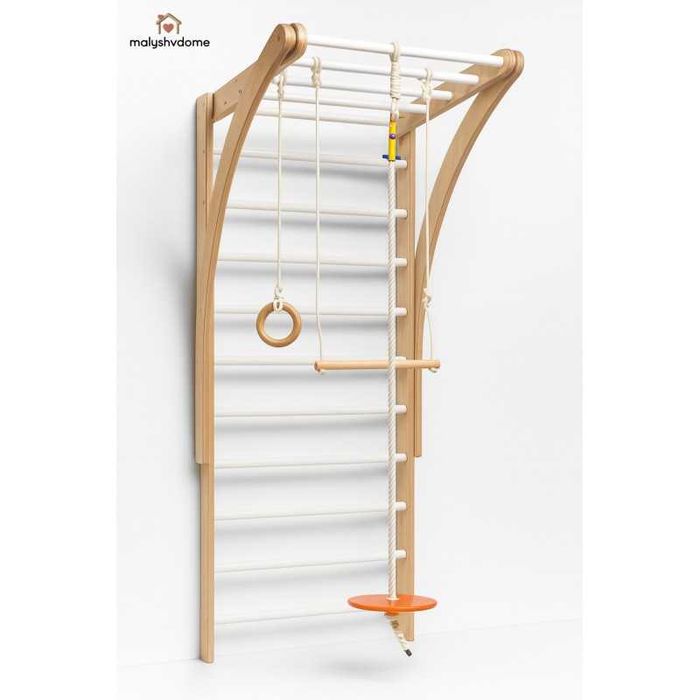 Детская шведская стенка "Радуга" деревянная, турник, рукоход, кольца