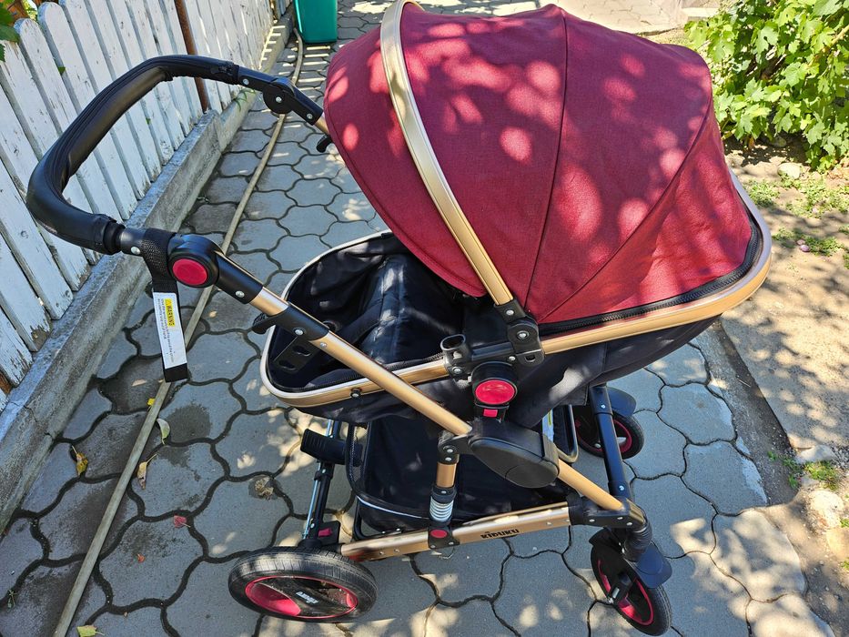 Cărucior 3în1 - Kiduku vișiniu/negru