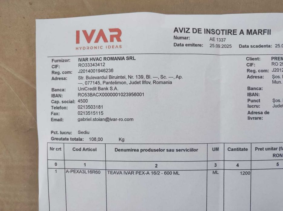 teava IVAR PEX-A 16/2, 1200 metri liniari