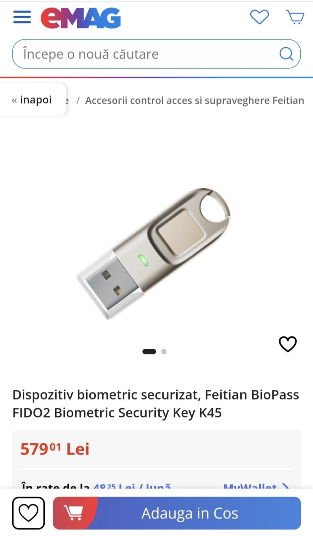 vand Dispozitiv biometric securizat Feitian BioPass FIDO2 Key K45