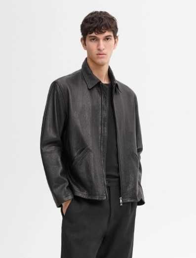 Jacheta geaca piele M L Massimo Dutti NOUA piele naturala moale negru