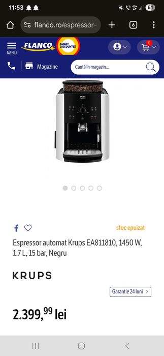 Espressor automat Krups EA811810, 15 bari,garanție Flanco, stare perf