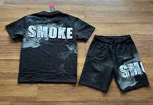 Мъжки,памучен,черен къс екип SMOKE с голяма щампа на гърба