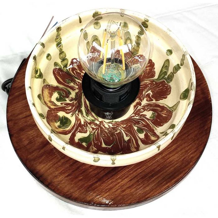 Aplica de perete - plafoniera rustica din ceramica si lemn de pin