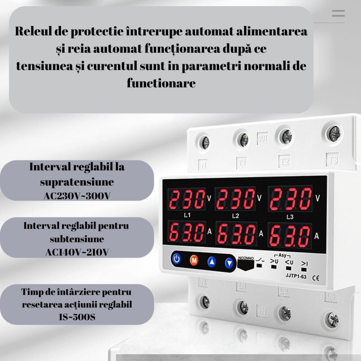 Releu trifazat de protectie supratensiune si suprasarcina 380V 63A