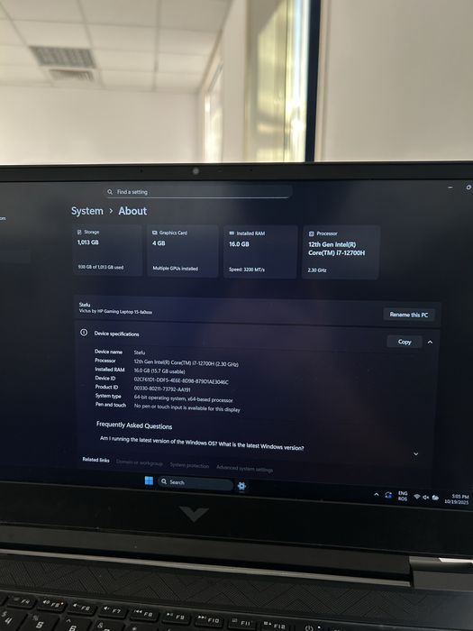 Laptop Gaming Victus I7, RTX 3050, 16GB RAM, 1TB SSD