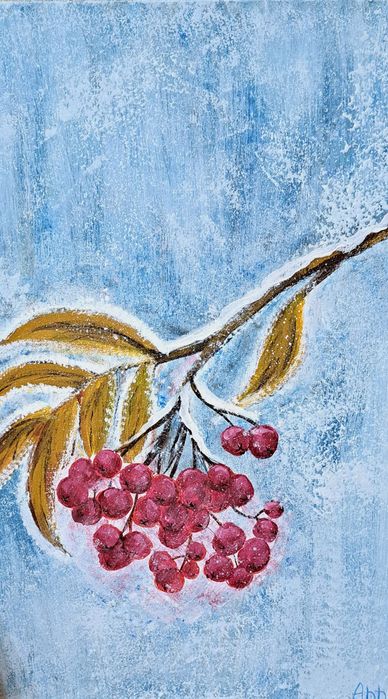 Картина "Рябина морозным утром" снег ягоды зима