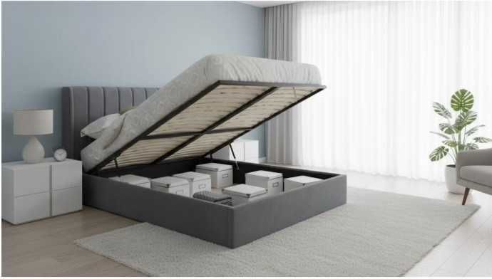 Pat 180x200 cm Tapitat Catifea Nuanta Gri Somiera Inclusa