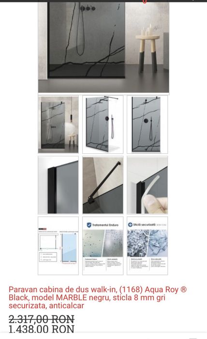 Paravan cabina dus sticla securizat ,negru fumuriu