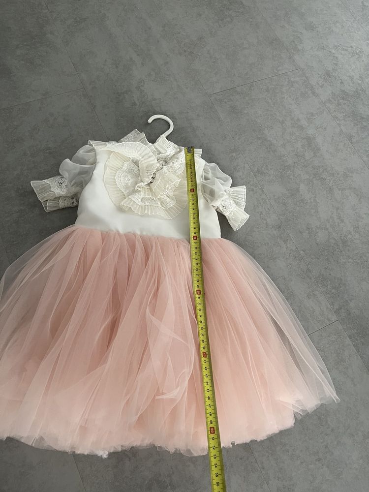 Rochie tulle, dantela, pantofiori cadou, fete 2-3 ani l, 92 cm