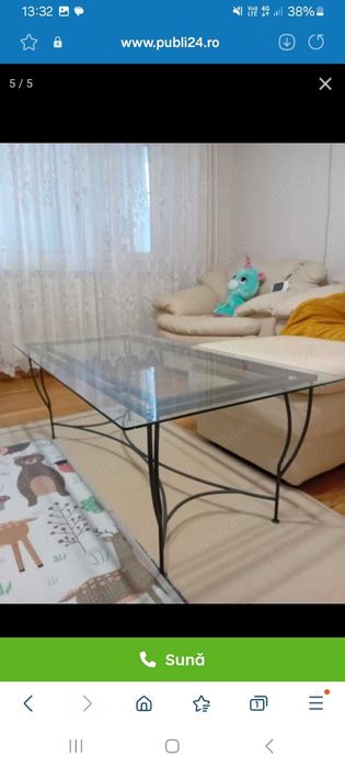 Masa de sticla cu structura de fier fortjat