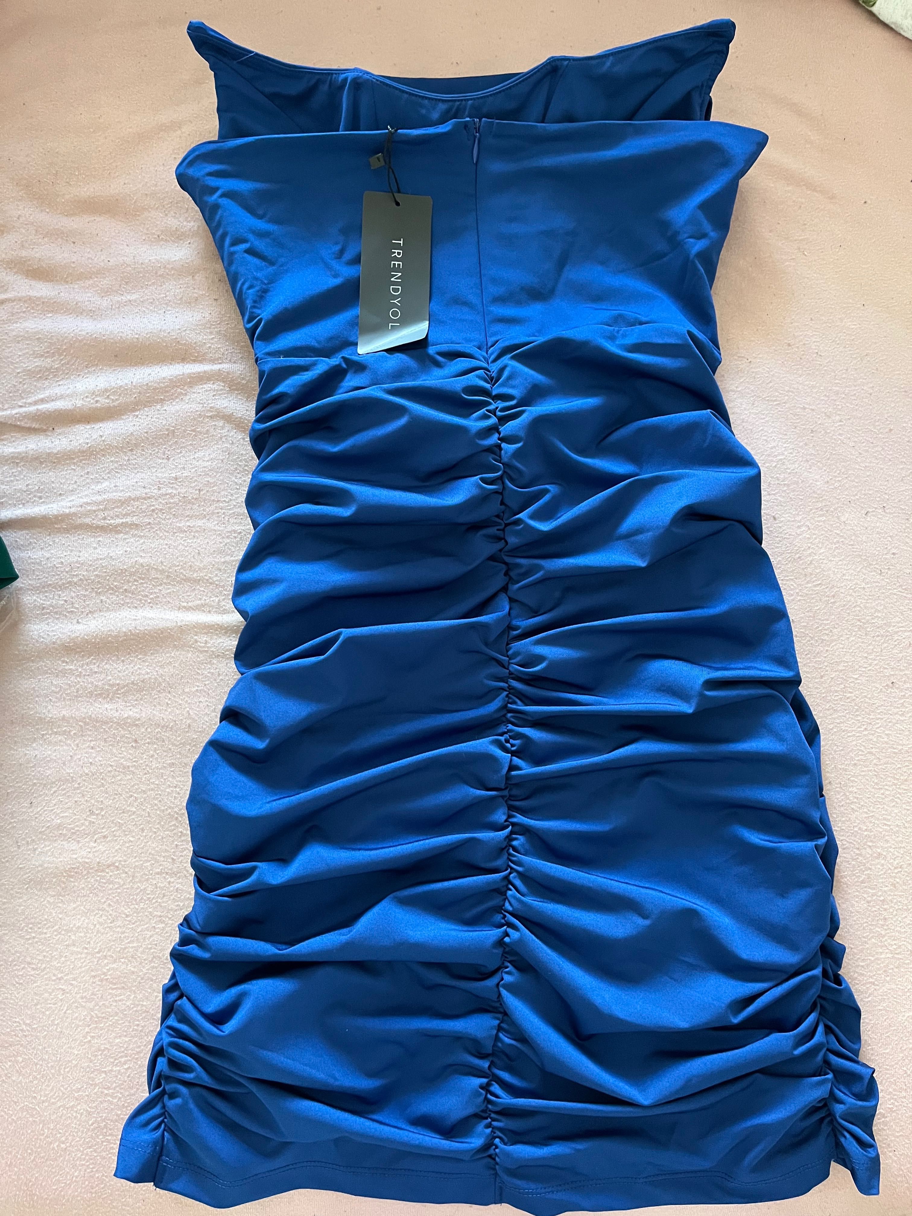 Rochie mini de seară cu corset albastru regal măsura 36/38 Trendyol