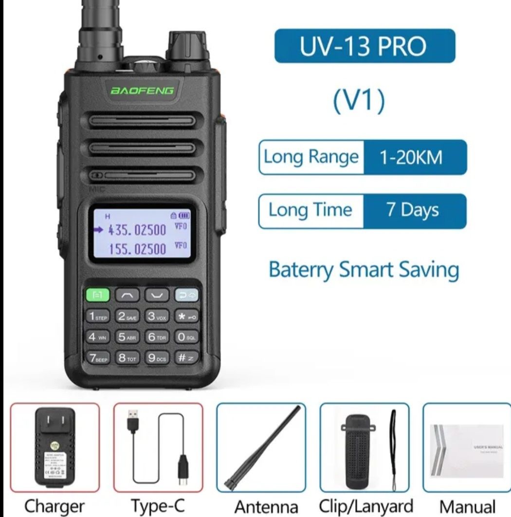 Baofeng walkie-talkie UV13 PRO, Incarcare directa USB, model 2023