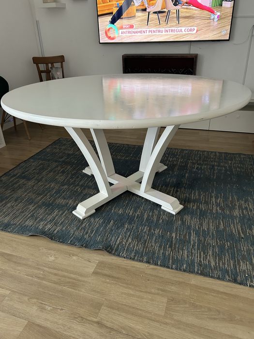 Masa rotunda, alba, 148 cm diametru