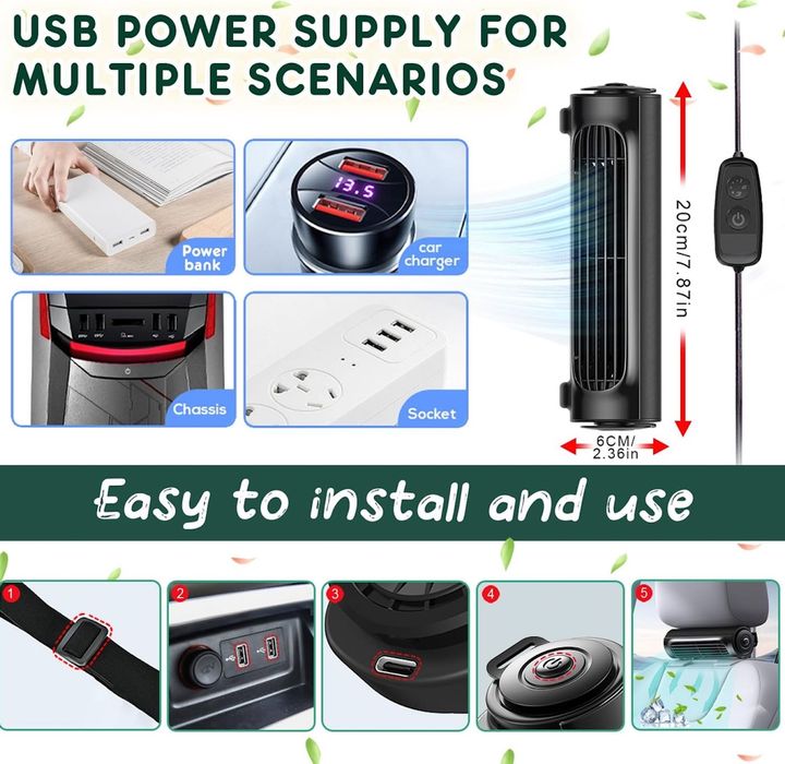 Ventilator Auto USB Portabil Ventilare Puternică cu 3 Trepte