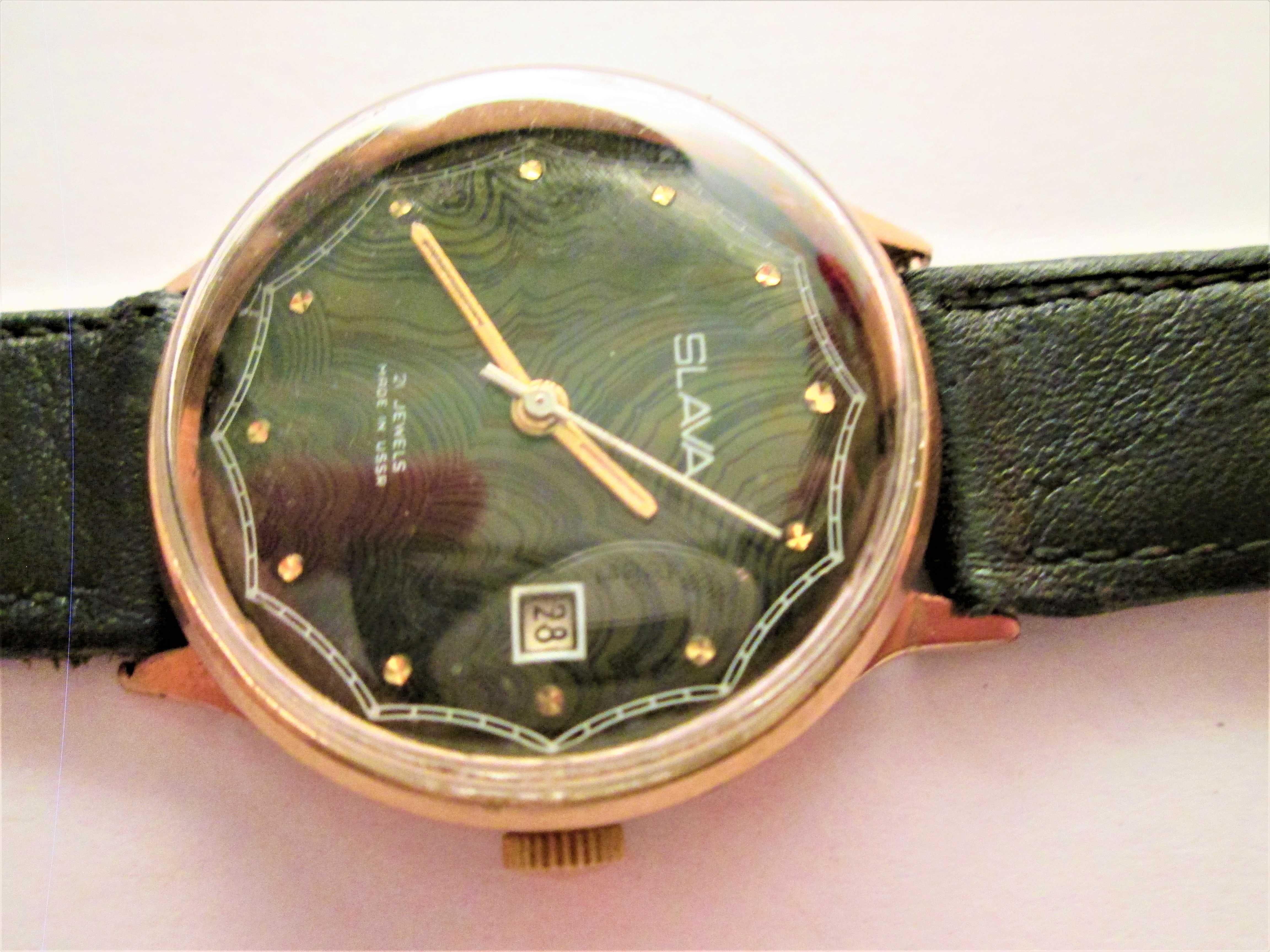 ceas Slava  cadran verde perlat, placat cu aur