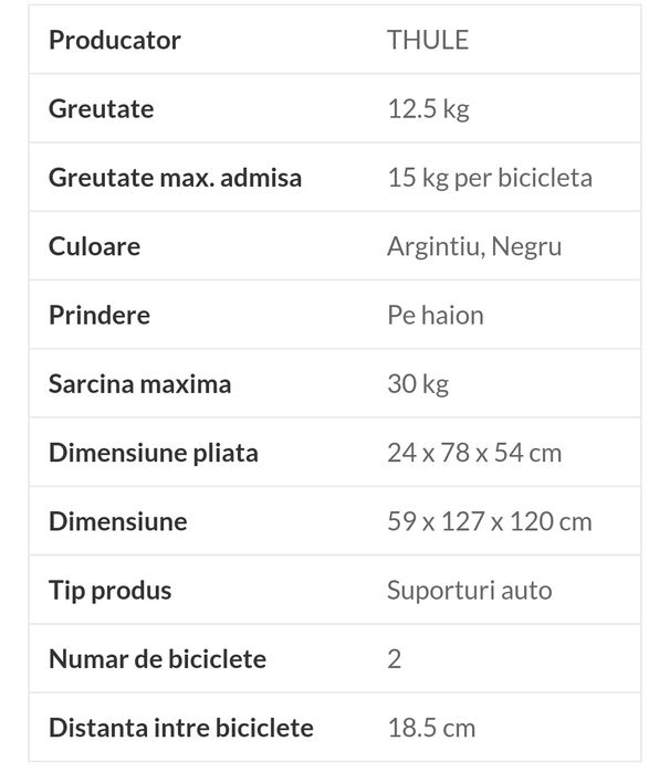 Suport 2 biciclete Thule OutWay Platform 2 cu prindere pe haion
