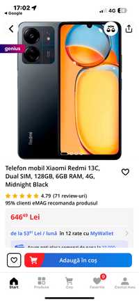 Vand telefon NOU Xiaomi Redmi 13c midnight black 6 gb 128 gb dual sim