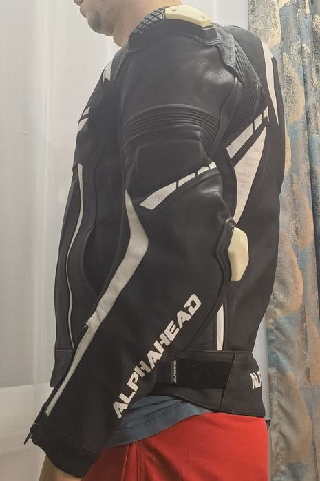 Geaca Piele Alphahead protectie spate. Ghete Moto TCX