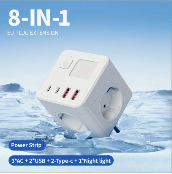 Сетевой фильтр с ночником, тройник, разветвитель новый в упаковке.