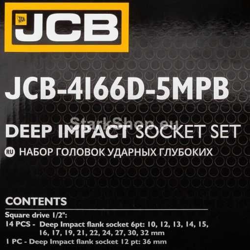 Дълбоки Ударни Вложки Комплект 6-стенни 15части 10-36мм JCB–4166D-5MPB