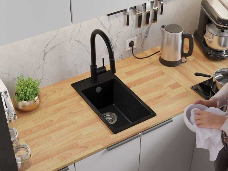 Черна кухненска гранитна мивка Рига 30 XL 280 x 500 mm