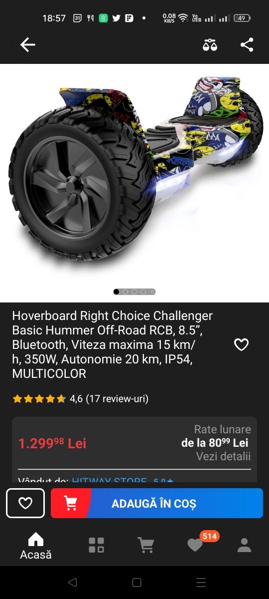 Hoverboard Right Choice Challenger Basic Hummer Off-Road RCB, 8.5”,