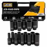 Дълбоки ударни вложки комплект 12-стенни 15 части 10-36мм JCB