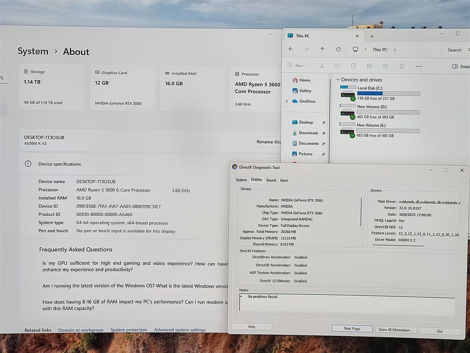 PC Gaming Ryzen 5, RTX3060 12GB