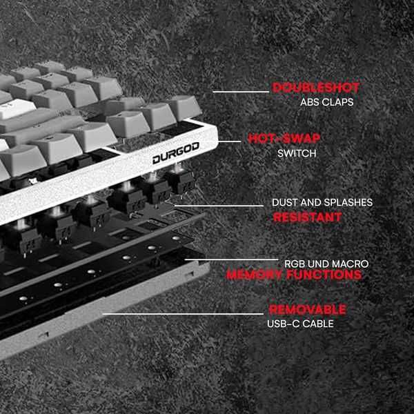 DURGOD Taurus K320 TKL Tastatură mecanică pentru jocuri, 88 de taste