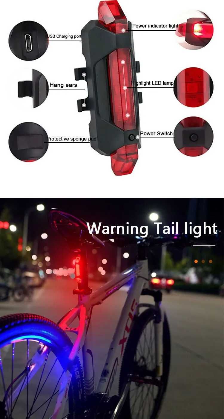 Set de lumini bicicleta USB lanterna si stop