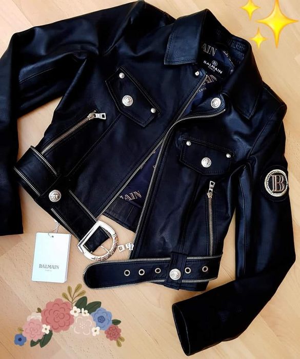 Jacheta Balmain piele naturală,feronerie metalica inscriptionata