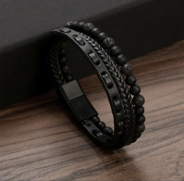 Brățări unisex pietre și zirconiu piele