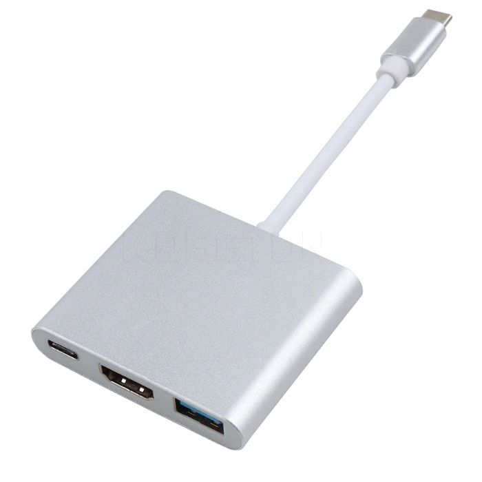 Алуминиев Type-C(USB-C) хъб към HDMI/USB 3.0/Type-C конвертор + Гаранц