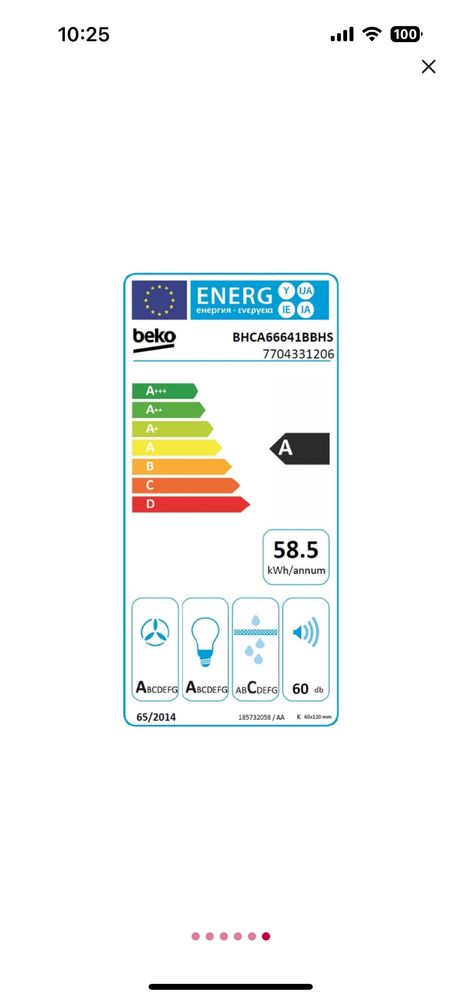 Hota decorativa BEKO BHCA66641BBHS, 1 motor, 720 m3/h, SIGILATA