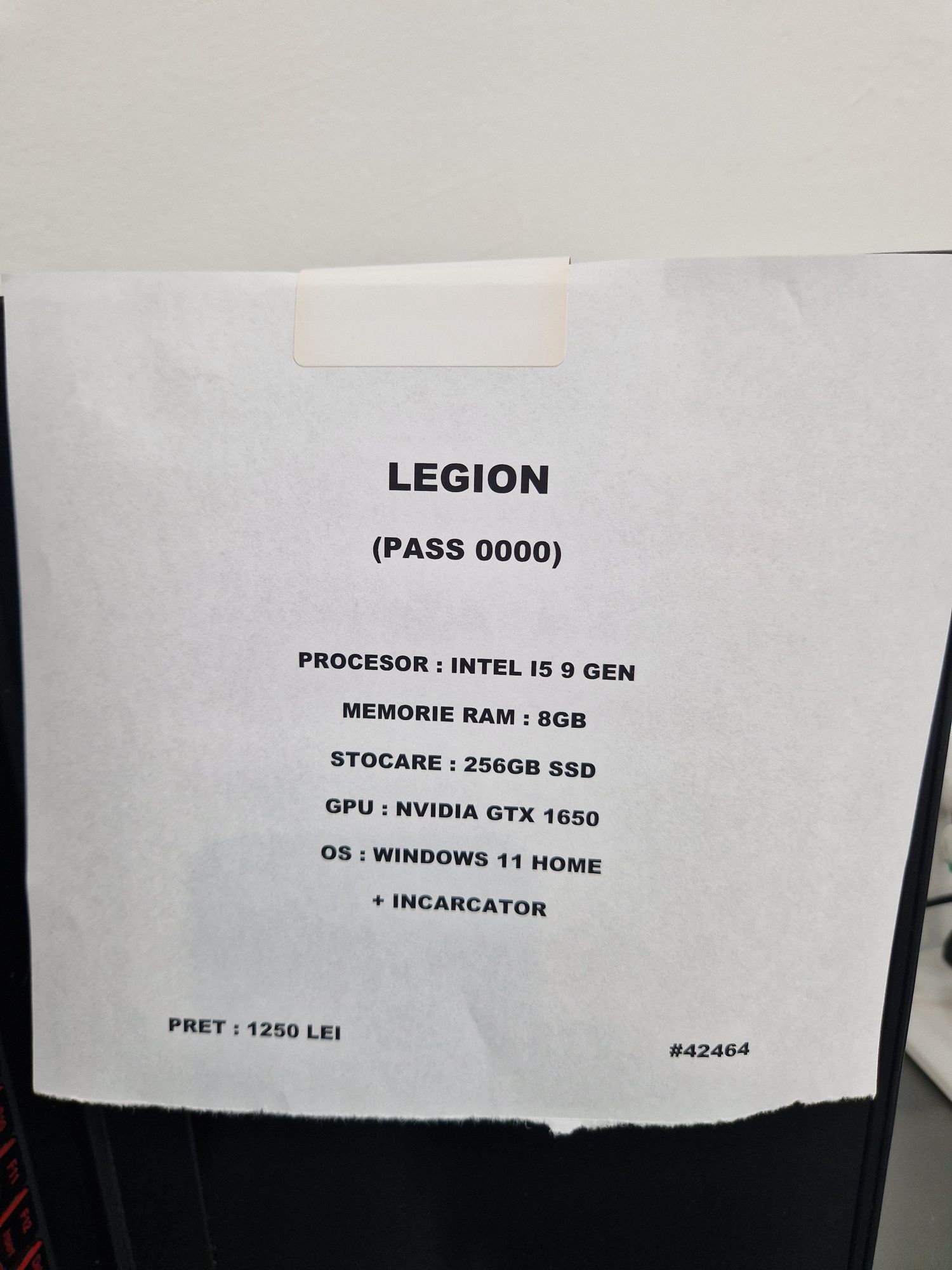 Laptop Lenovo Legion Intel i5 9 Gen SSD 256 GB Ram 8 GB #42464