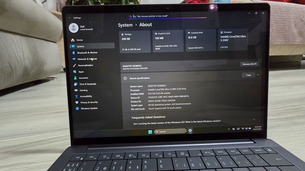 Laptop Dell Pro 13 premium, ultra5, 16Gb ddr5, 13.3Touchscreen