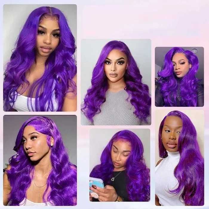 Лилава лейс фронт перука на вълни с дантела