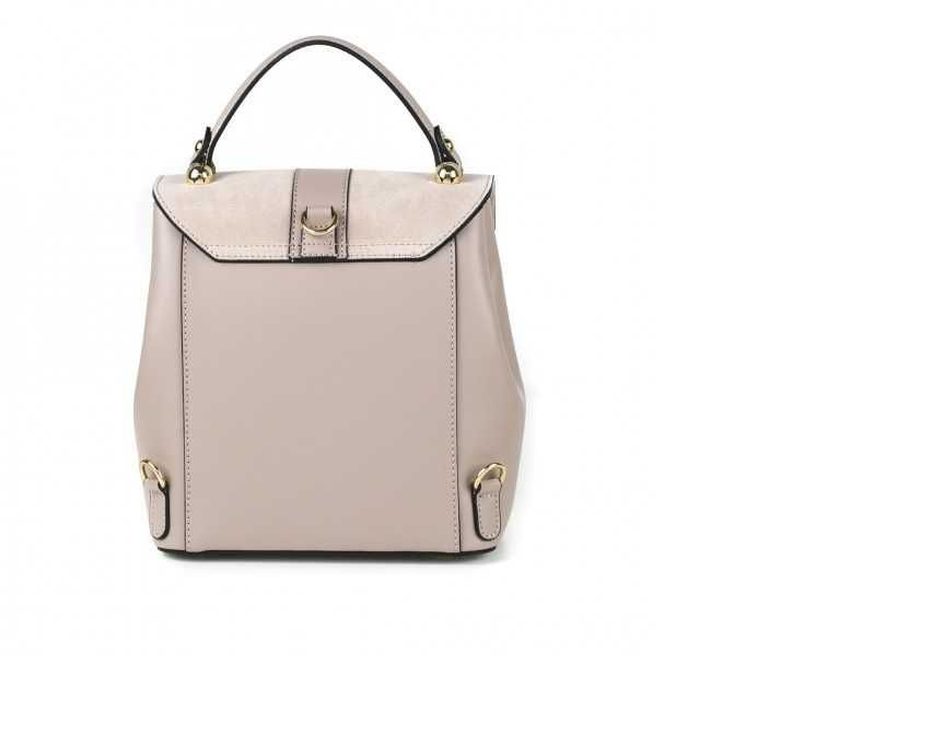 Rucsac dama crem din piele naturala cu clapeta