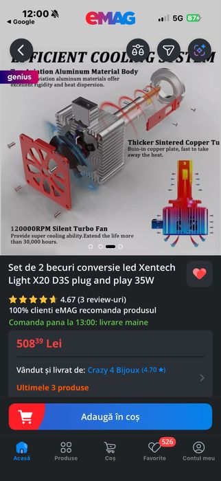 NOU Set 2 Becuri LED D1S, LuxCore PREMIUM S1 Plug & Play Canbus